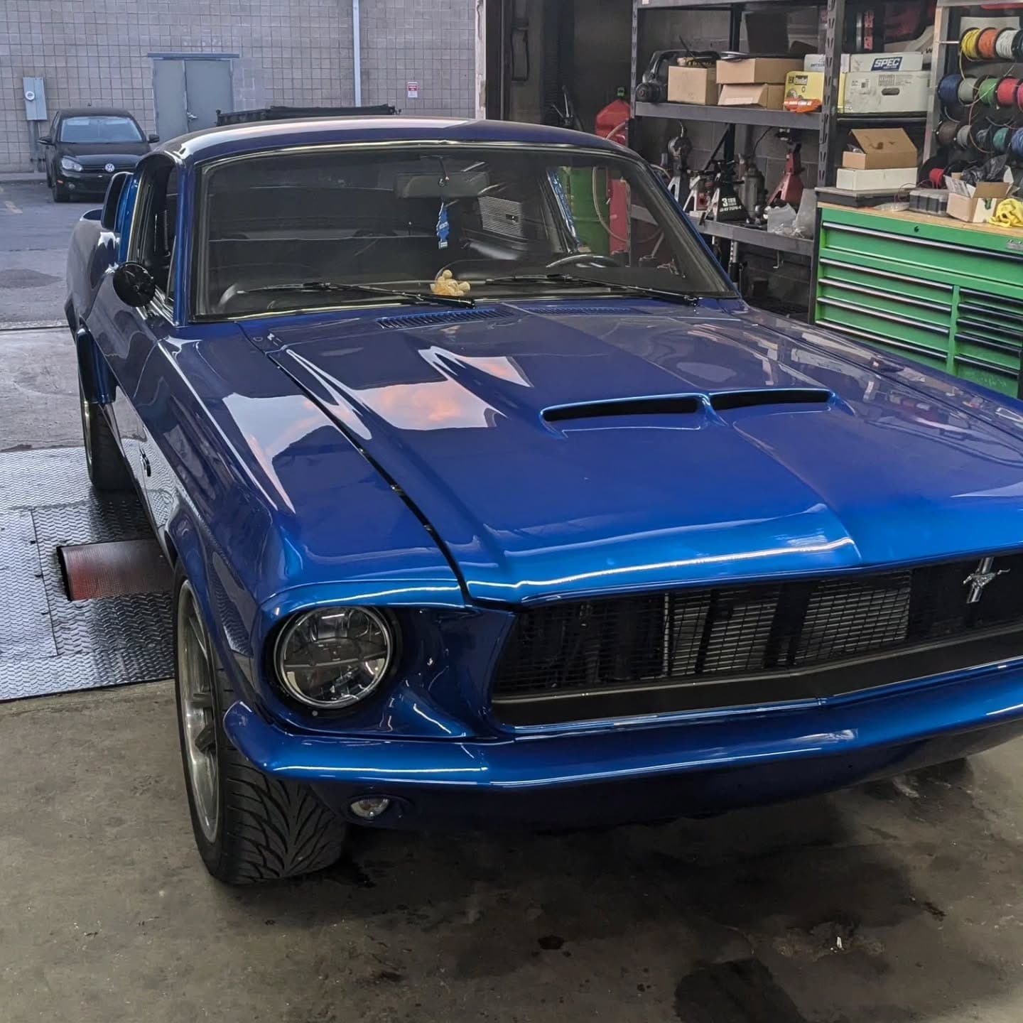 Blue 1967 Shelby Mustang with a Coyote 5.0 swap on the dyno at Turbo Lab in Orem