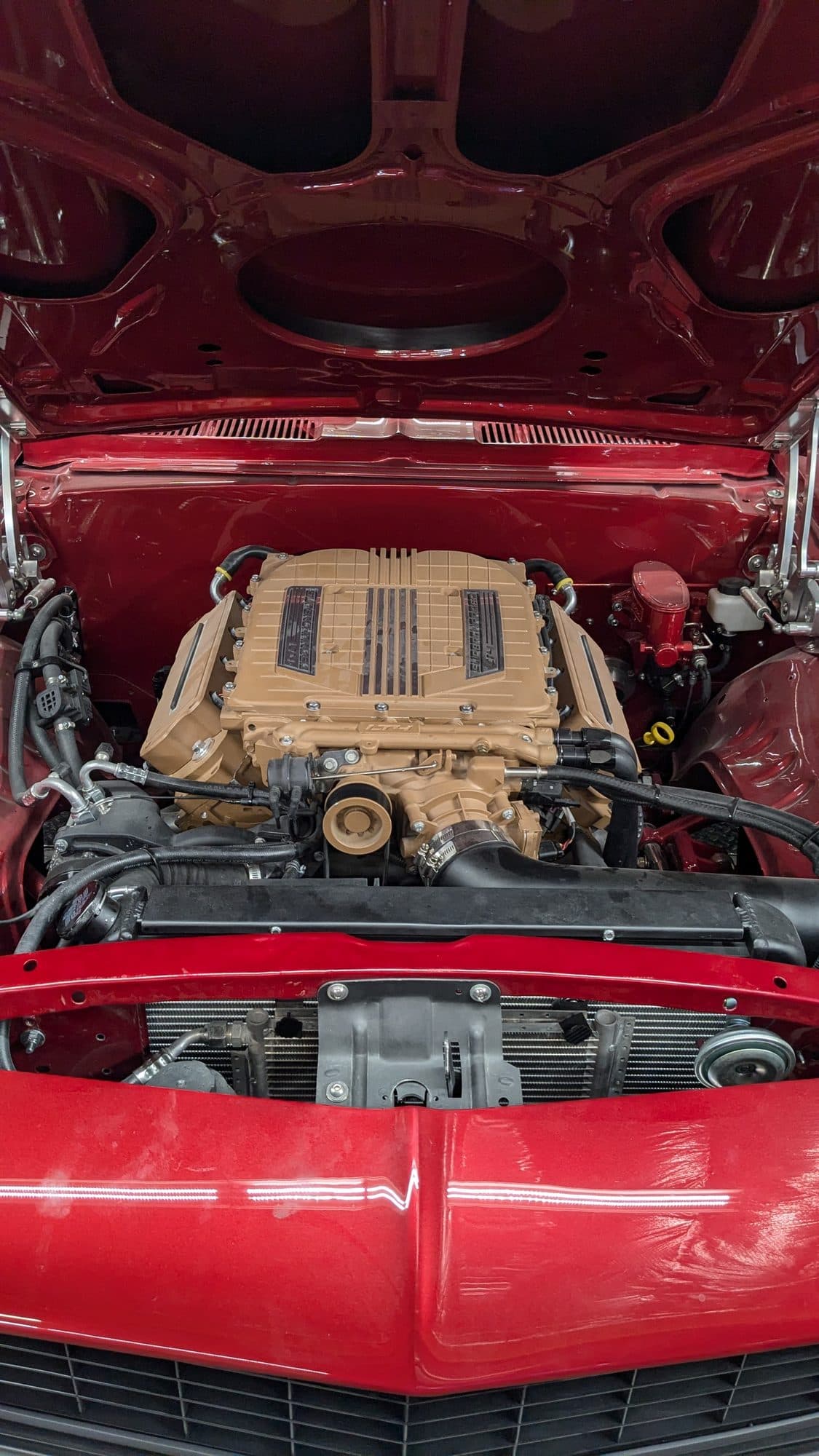 Supercharged engine in a first-generation Camaro at Turbo Lab in Orem, UT